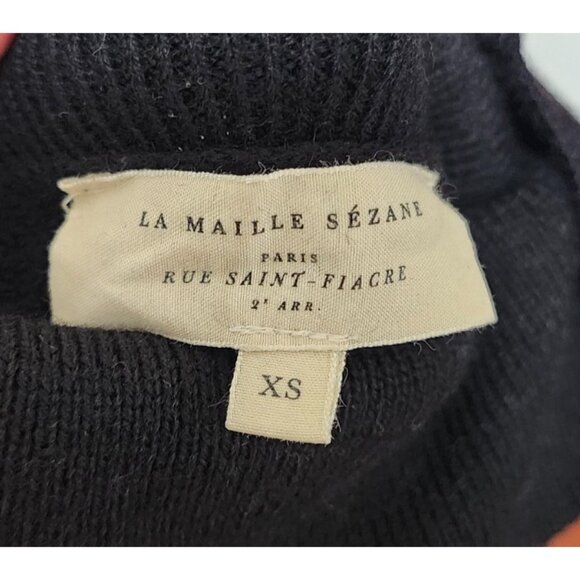 Sézane La Maille Merino Wool Turtleneck Sweater Dress Black Long Sleeve ButtonXS - Picture 8 of 15